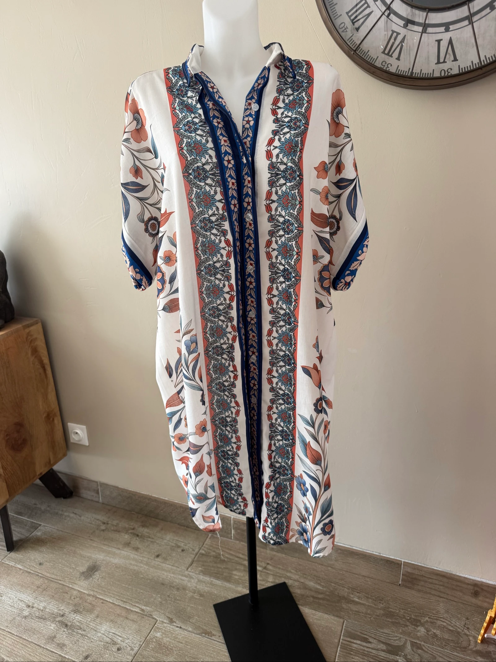 Robe chemise oversize Made in Italy lin & coton bohème tendance – Taille 40 à 48